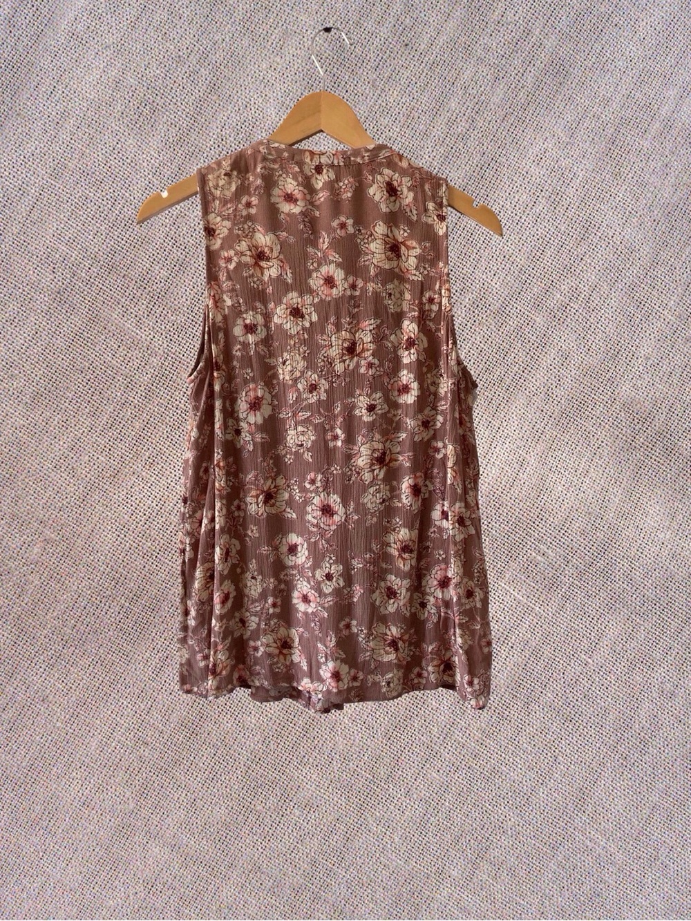 Gypsies & Moondust Floral Crinkle Sleeveless V-Neck Tank Top Brown Pink Large - Picture 7 of 10